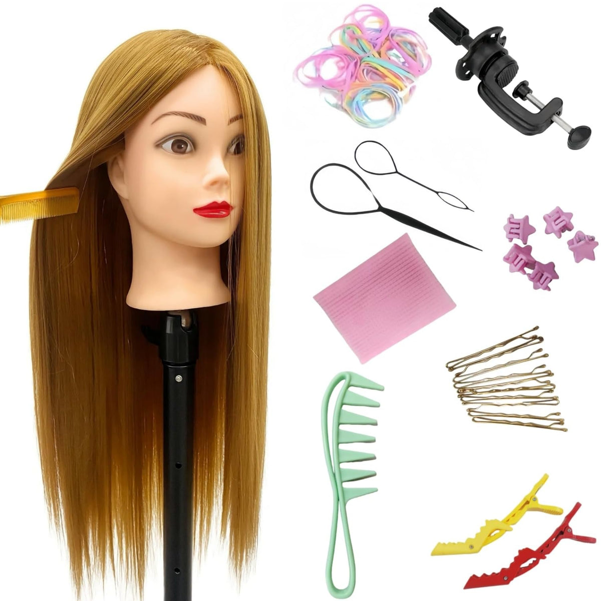 yiifiulyn 26-28 inch light auburn hair mannequin head for versatile styling practice