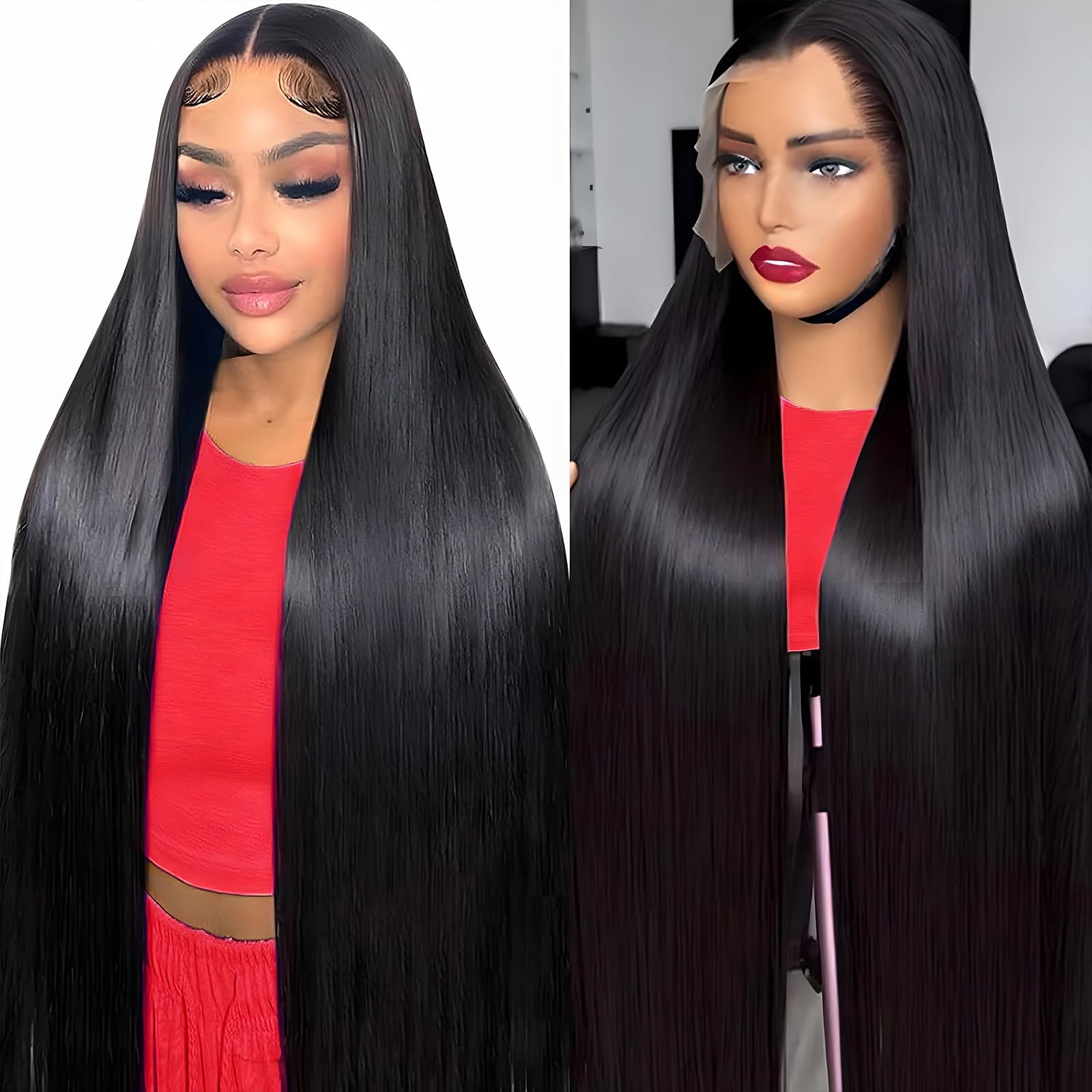 Yijimei 32-inch lace front wig straight close-up with natural hairline.