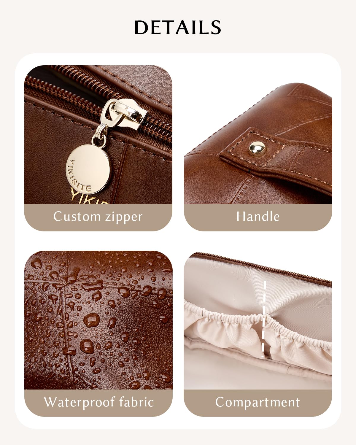 Yikisite makeup bag brown PU leather in lifestyle shot