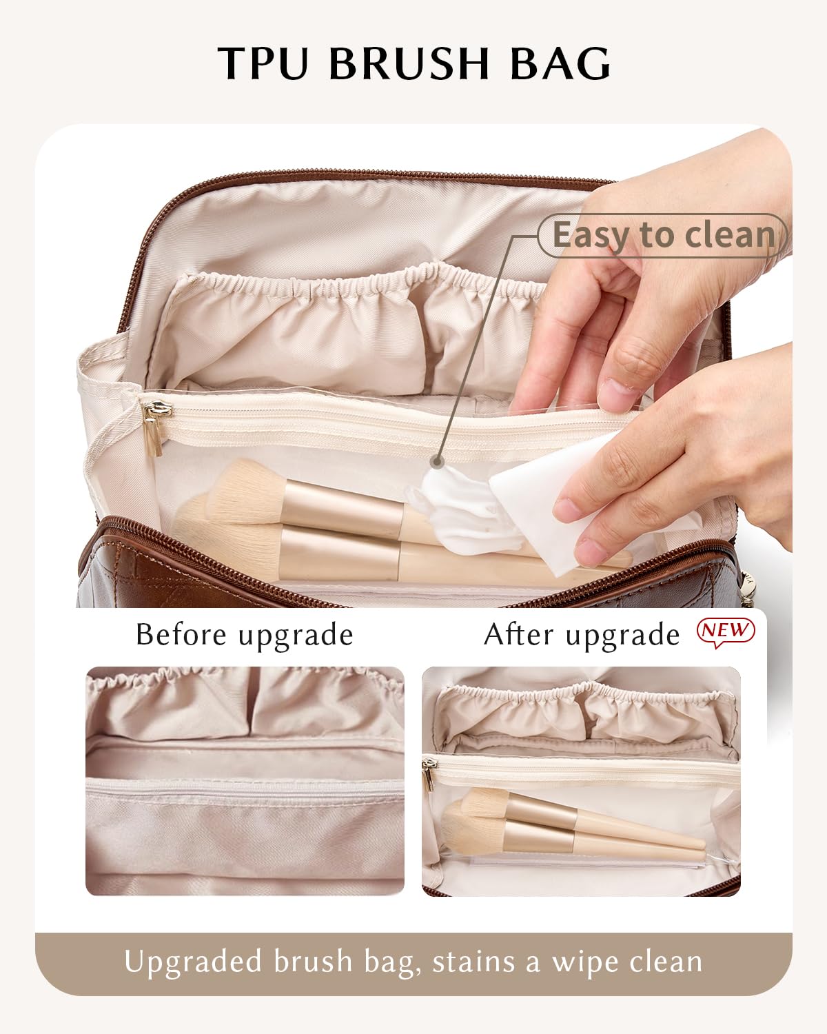 Yikisite makeup bag divider inside showing organized cosmetics storage