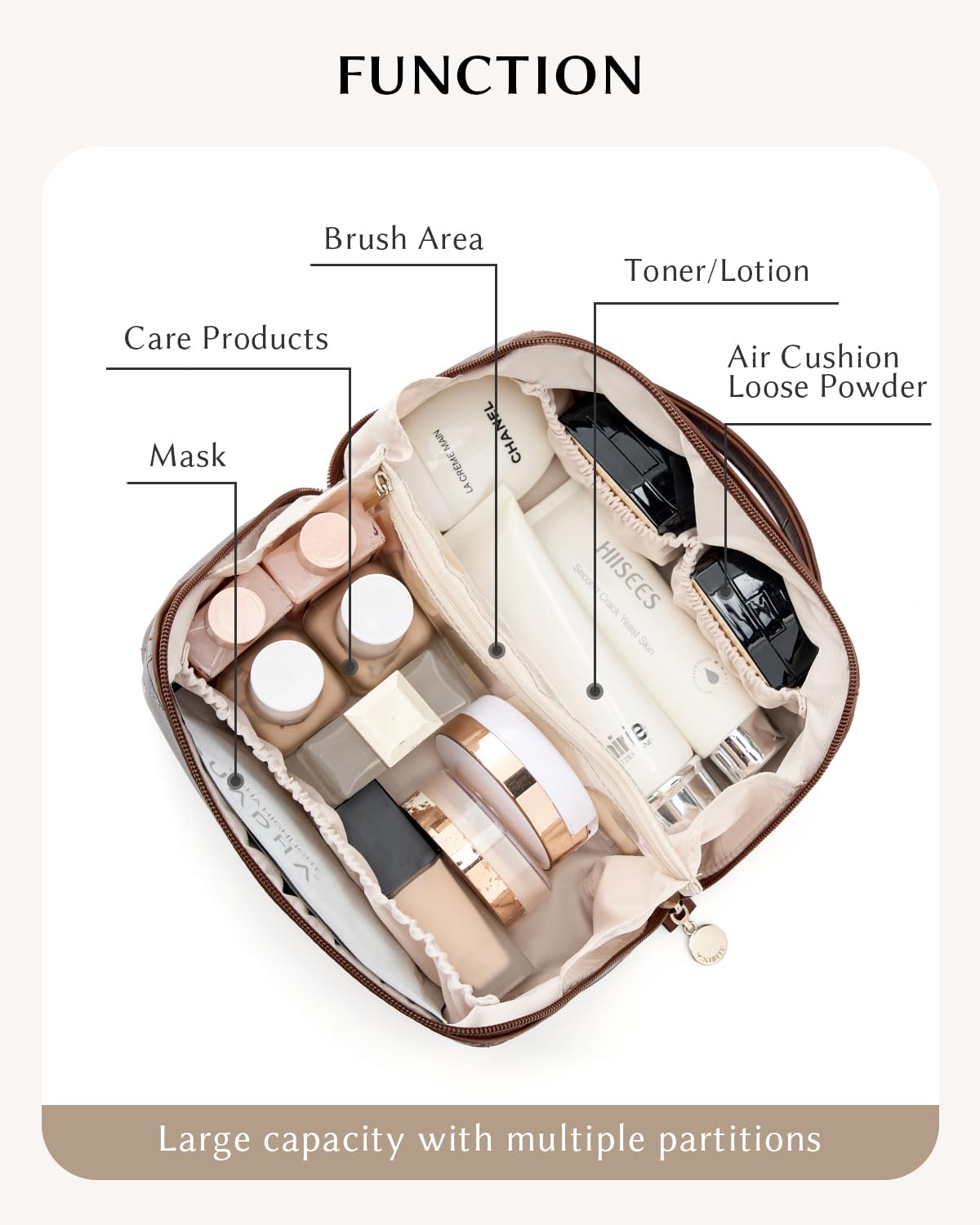 Yikisite makeup bag metal zipper close-up for secure closure