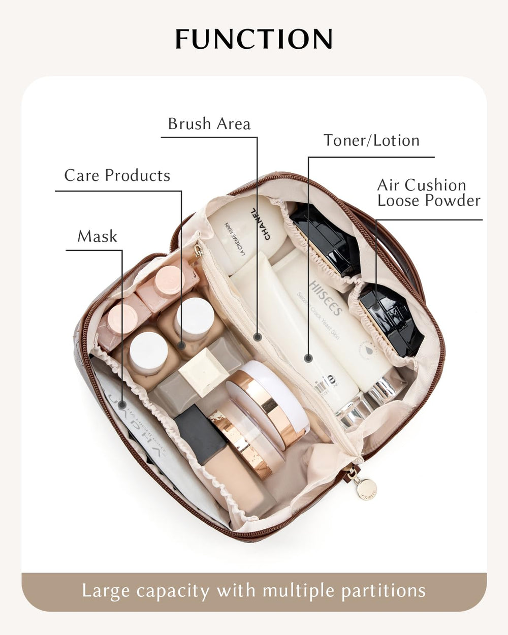 Yikisite makeup bag metal zipper close-up for secure closure
