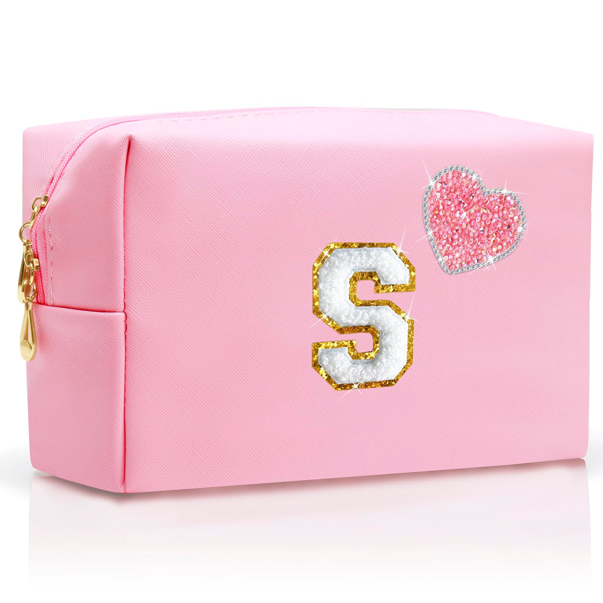 YILANCOL initial makeup bag front view with bling heart for stylish organization