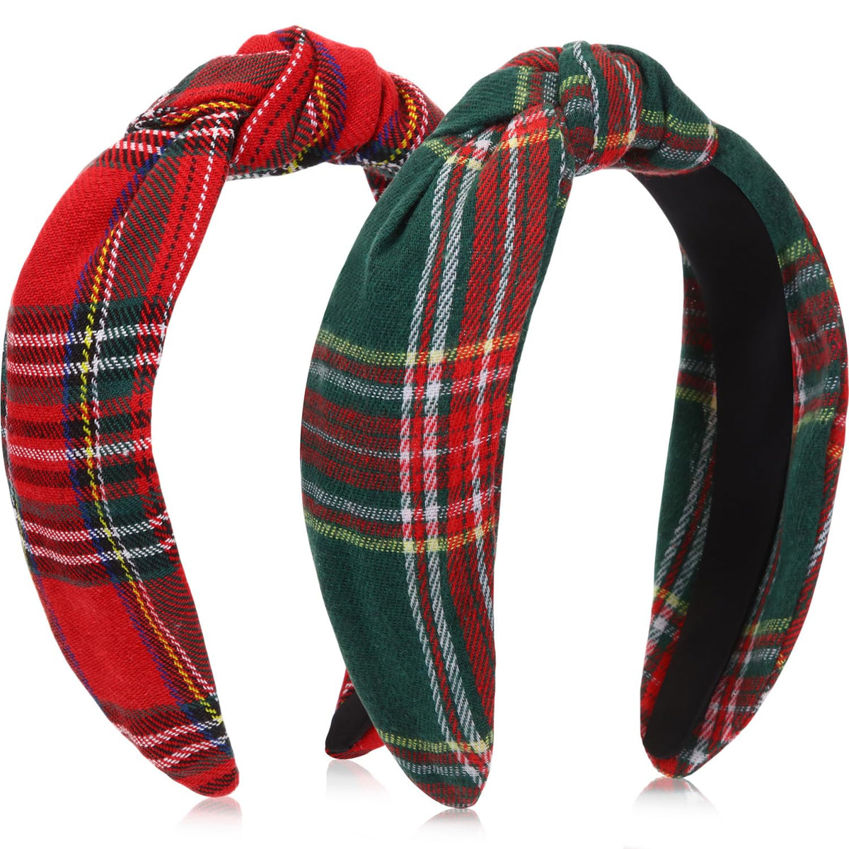 Yilloog Christmas headbands for women knotted plaid red and green, festive style for parties.