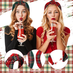 Yilloog plaid headband with retro knot design adds warm holiday charm.