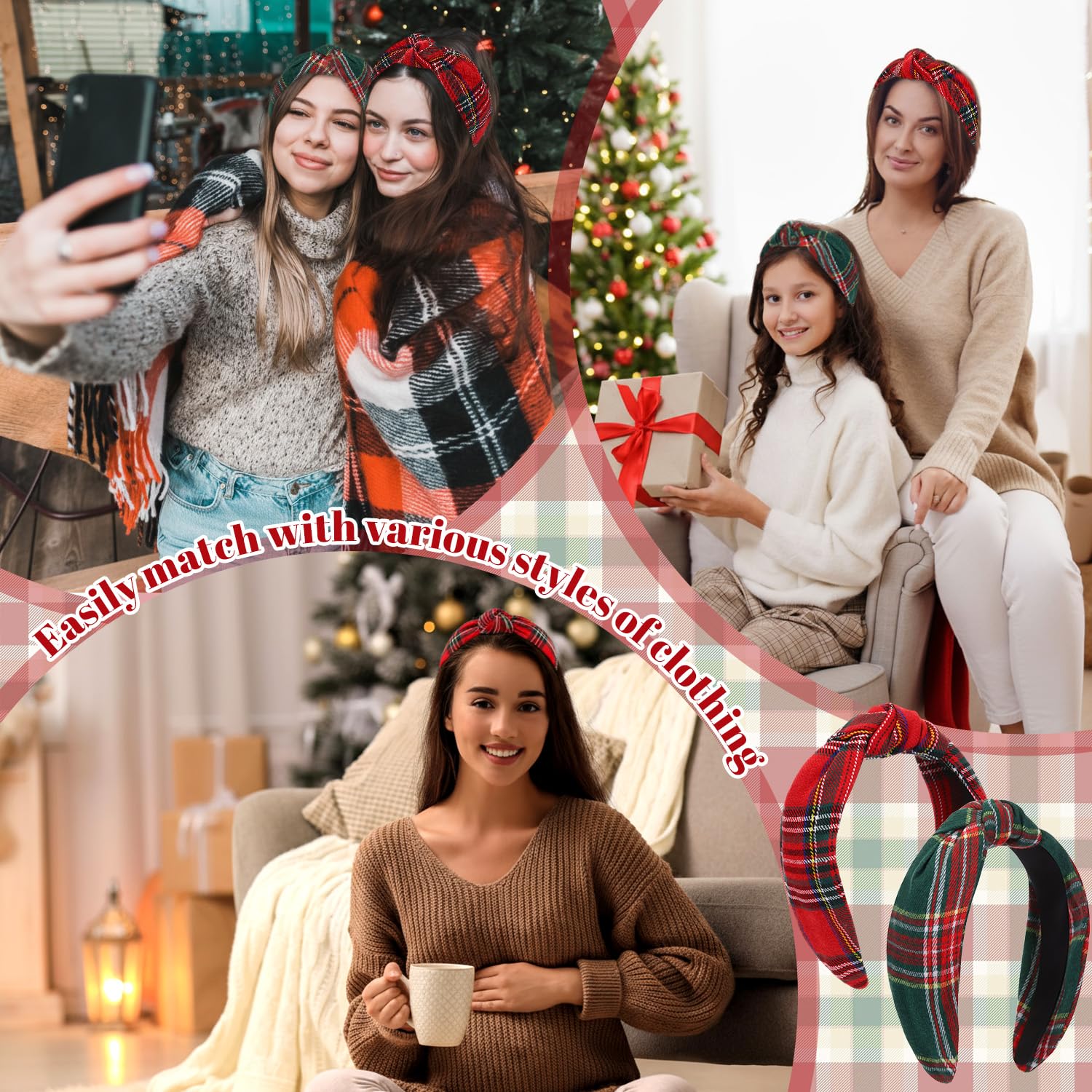 Yilloog two-piece Christmas headband set offers versatile outfit options and gifts.