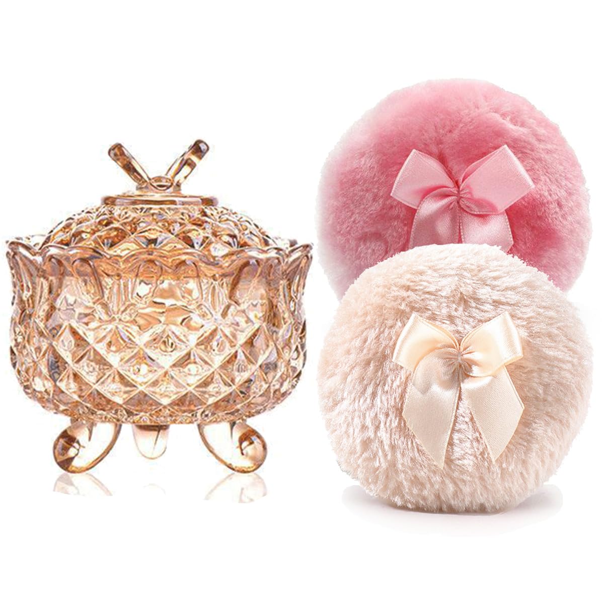 YILUSHENGHUA Butterfly-Amberl glass powder jar on a vanity for talcum powder storage and display