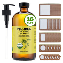 YILUXUN castor oil pack box with 50 patches and oil for convenient at-home use