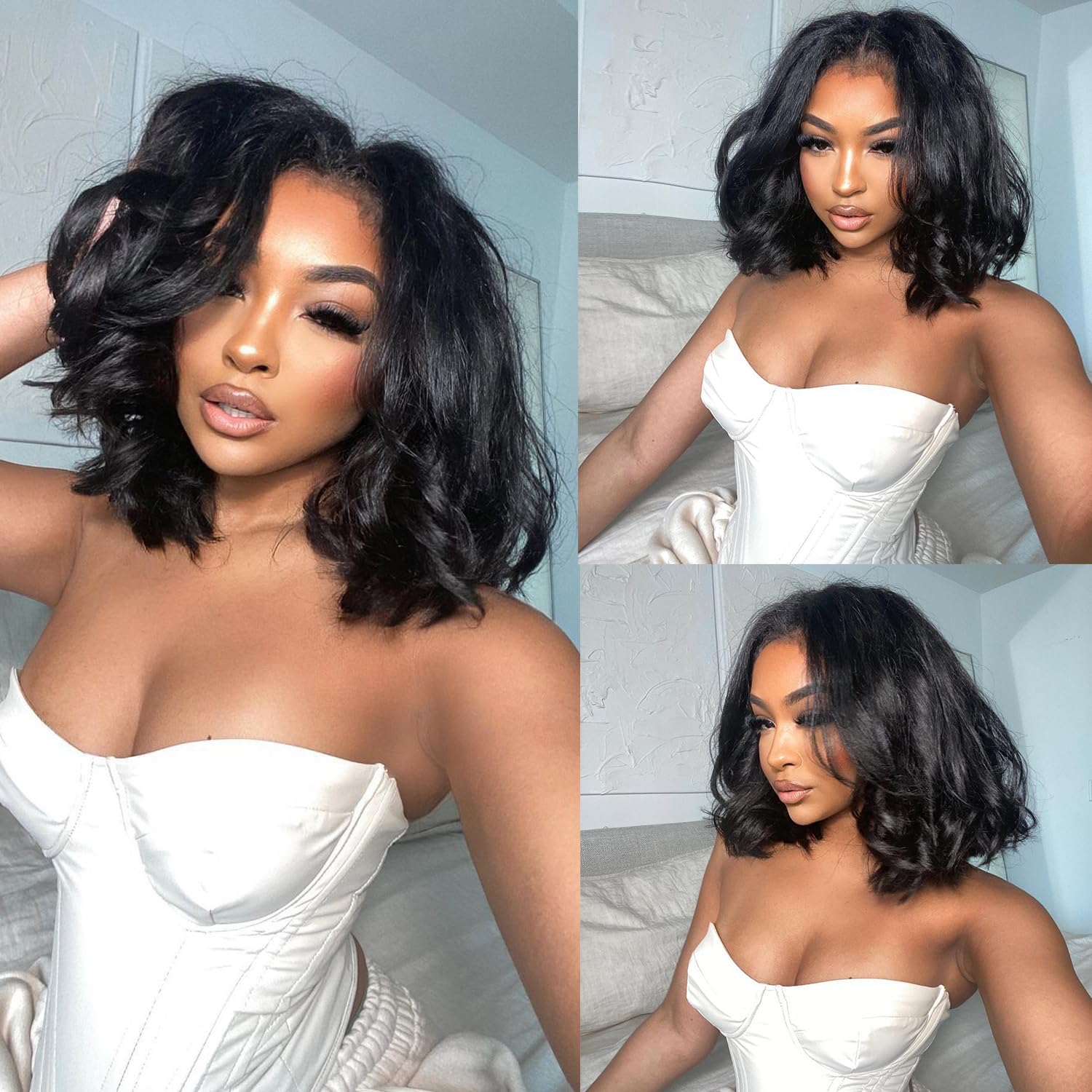 YINGRUN HD transparent lace front wig offers a natural hairline and part.