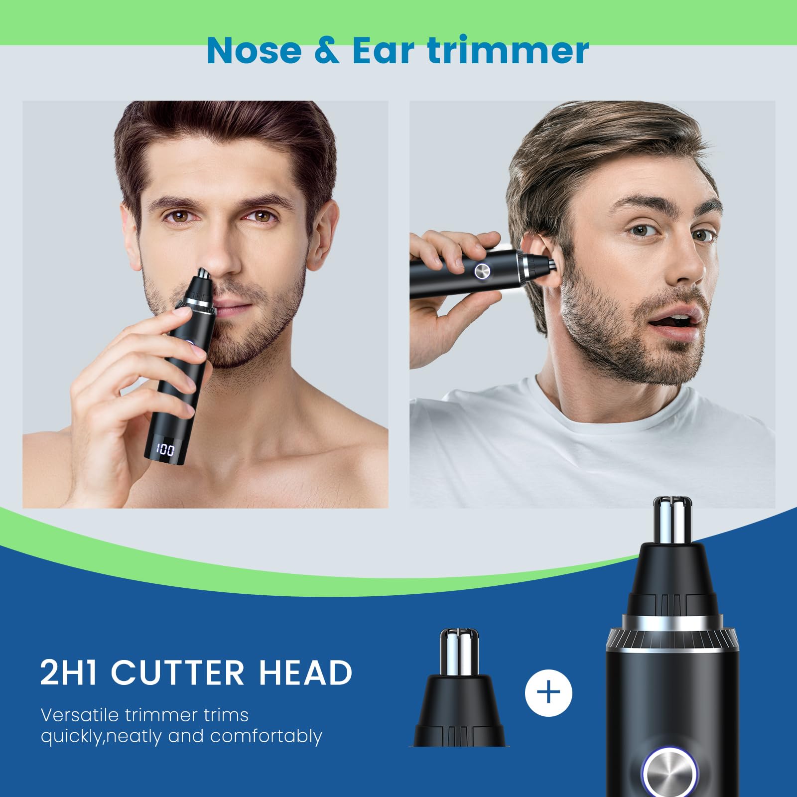 Yinowt trimmer dual-heads for versatile nose, ear, eyebrow trimming