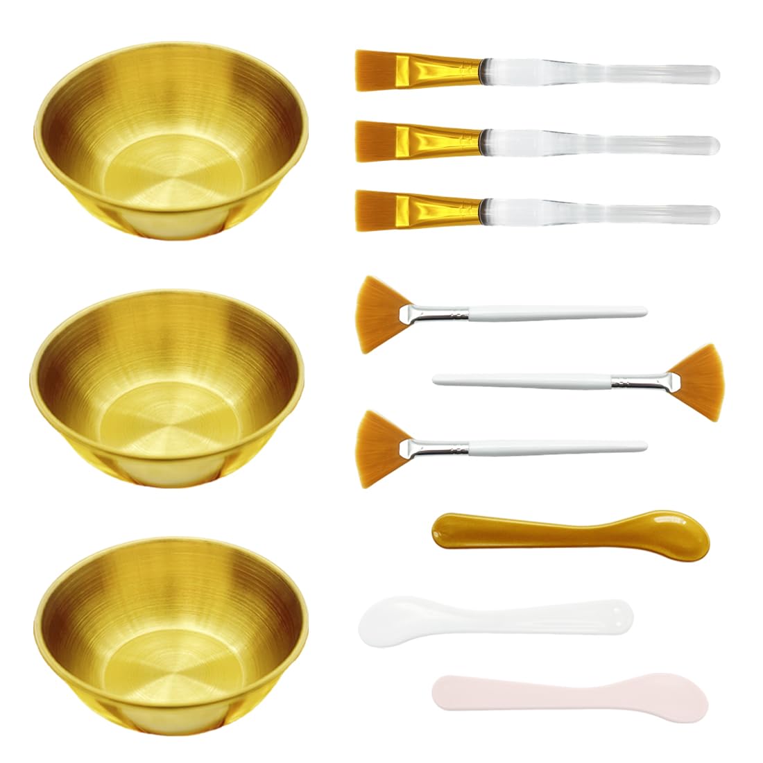 Yiqianhome gold facial bowls set for DIY skincare mixing and mask prep.