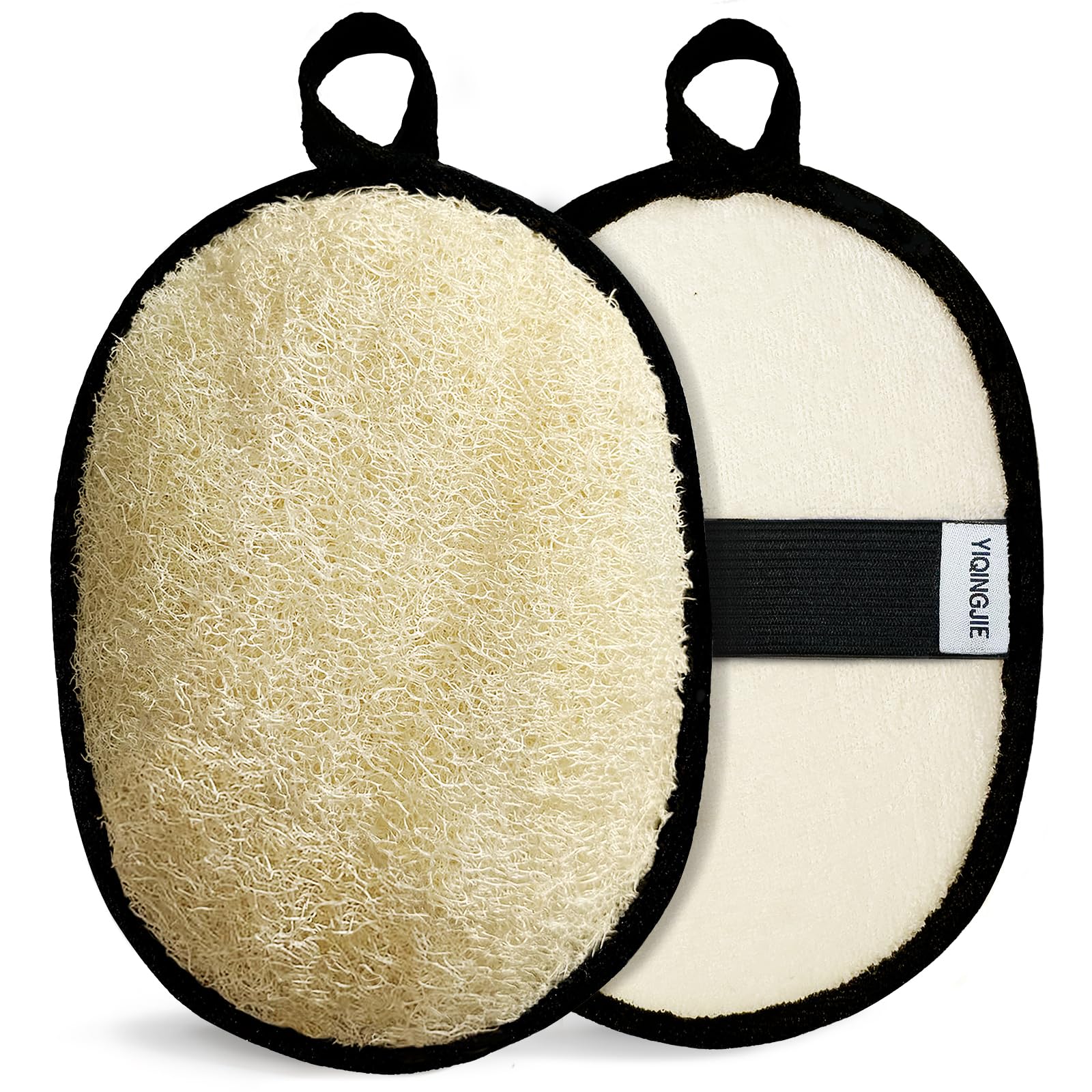 YIQINGJIE natural shower loofah packaging highlights eco friendly travel use