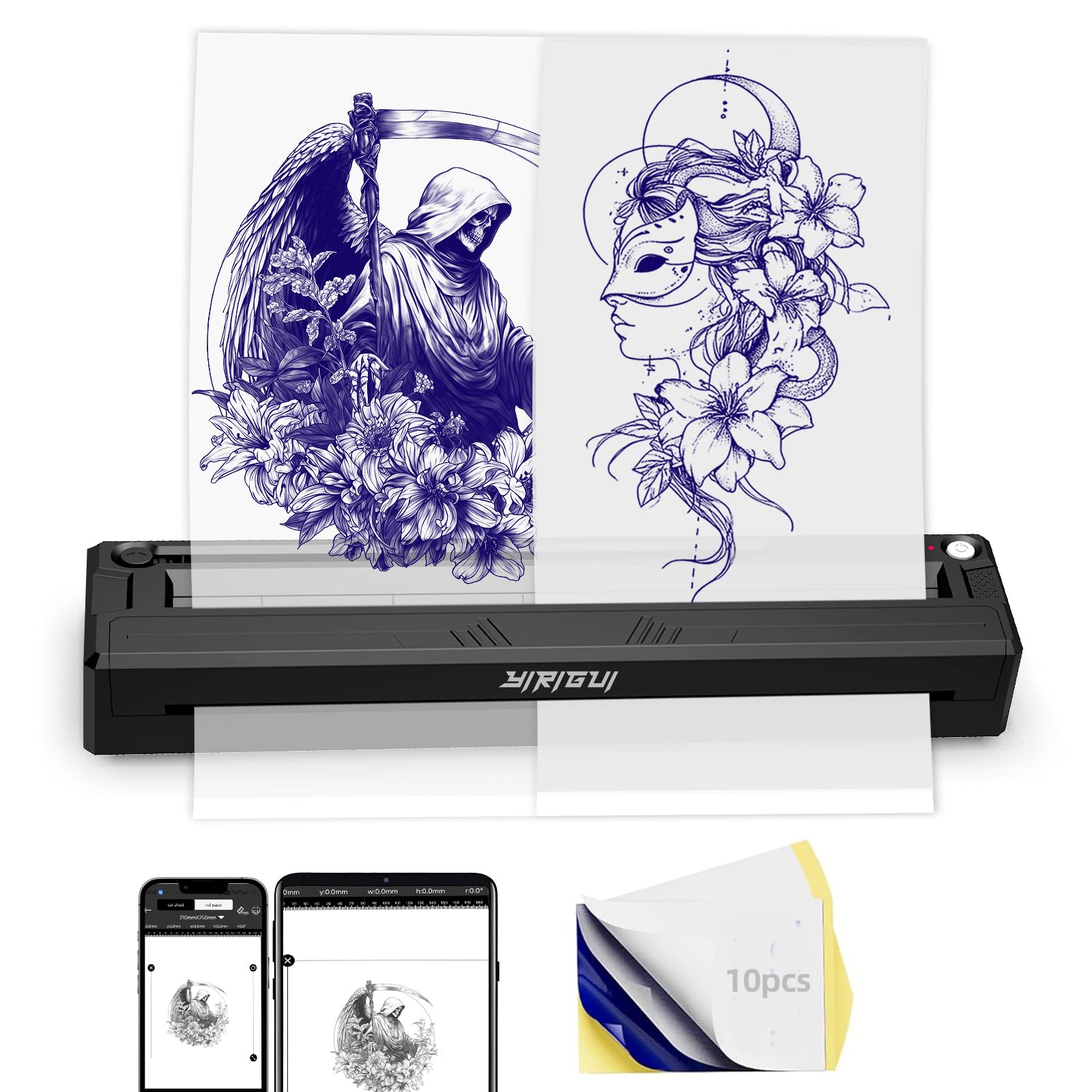 YIRIGUI tattoo stencil printer top view demonstrates compact mobility for on-the-go artists.