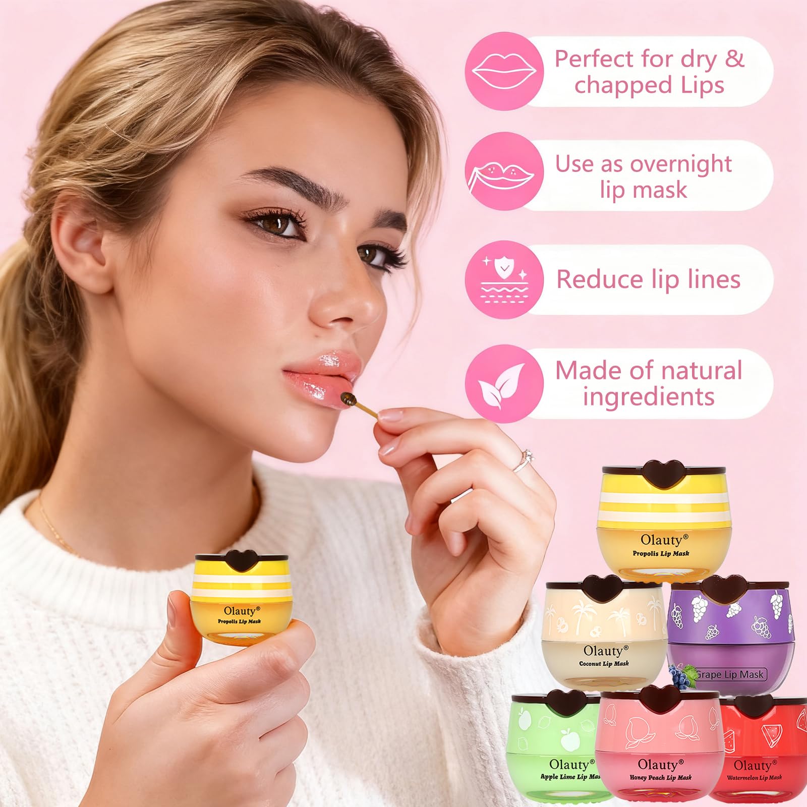 Yishifa strawberry flavor lip balm on lips for soft, hydrated lips