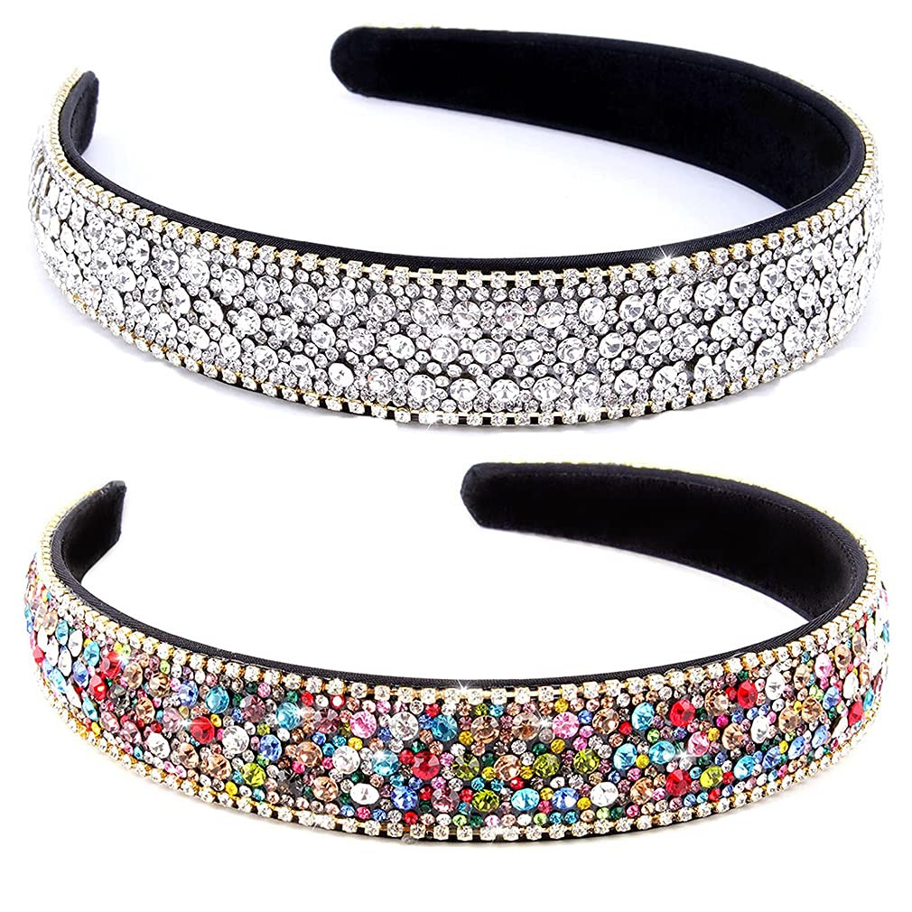 YISSION 2pc rhinestone headbands in a silver rainbow finish for daily dazzling style.