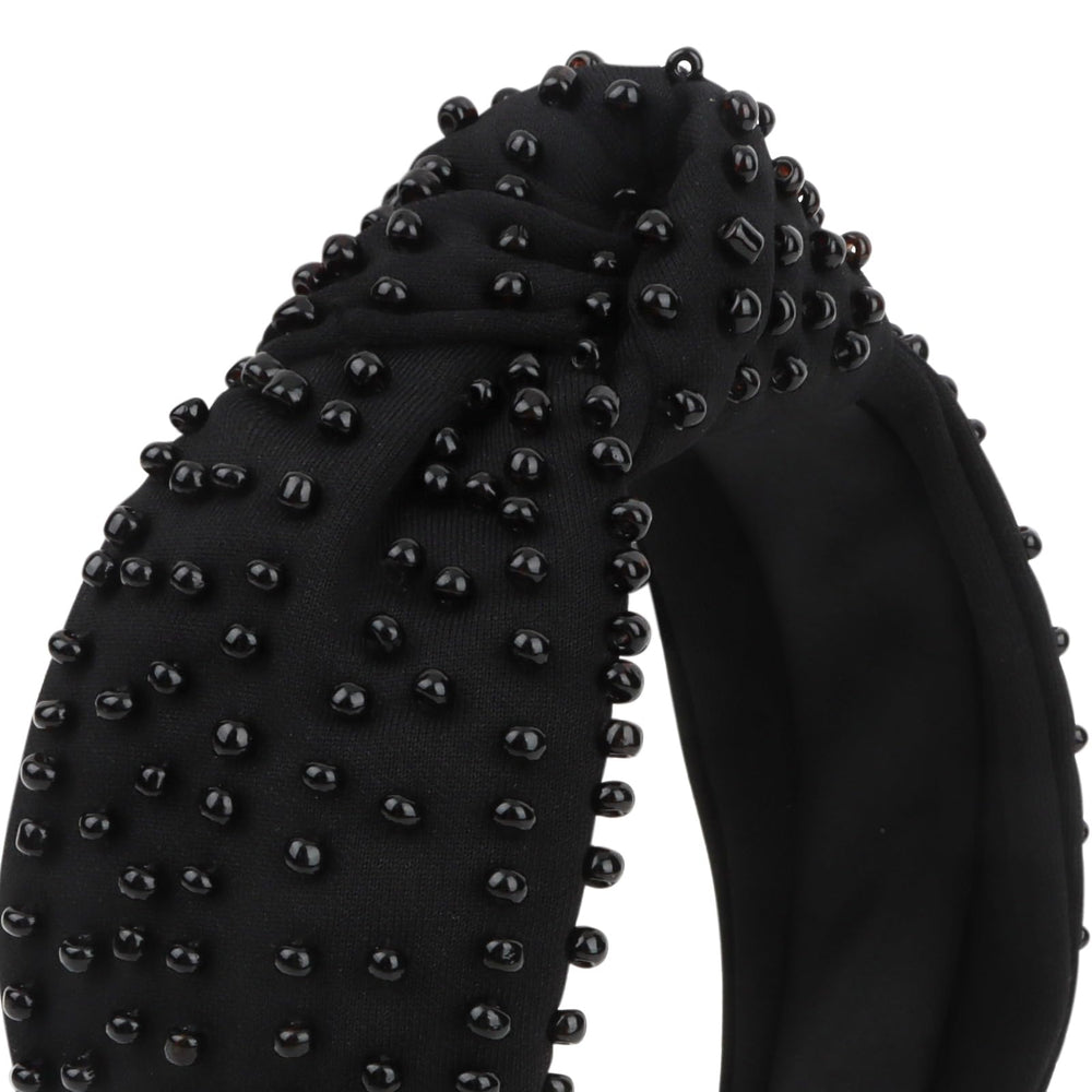 Diadema negra con cuentas YISSION, embellecida para toques elegantes en cualquier peinado.