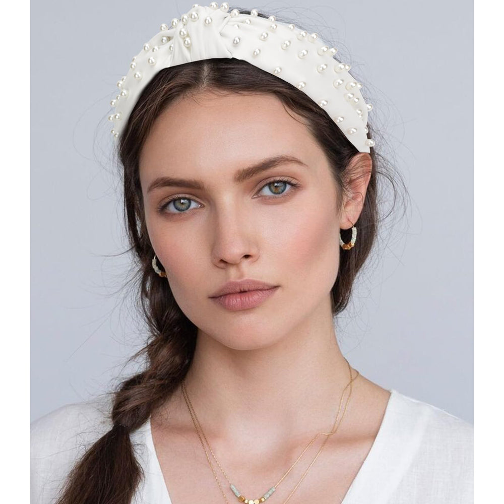 YISSION pearl-knotted headband leather material detail shows durable PU