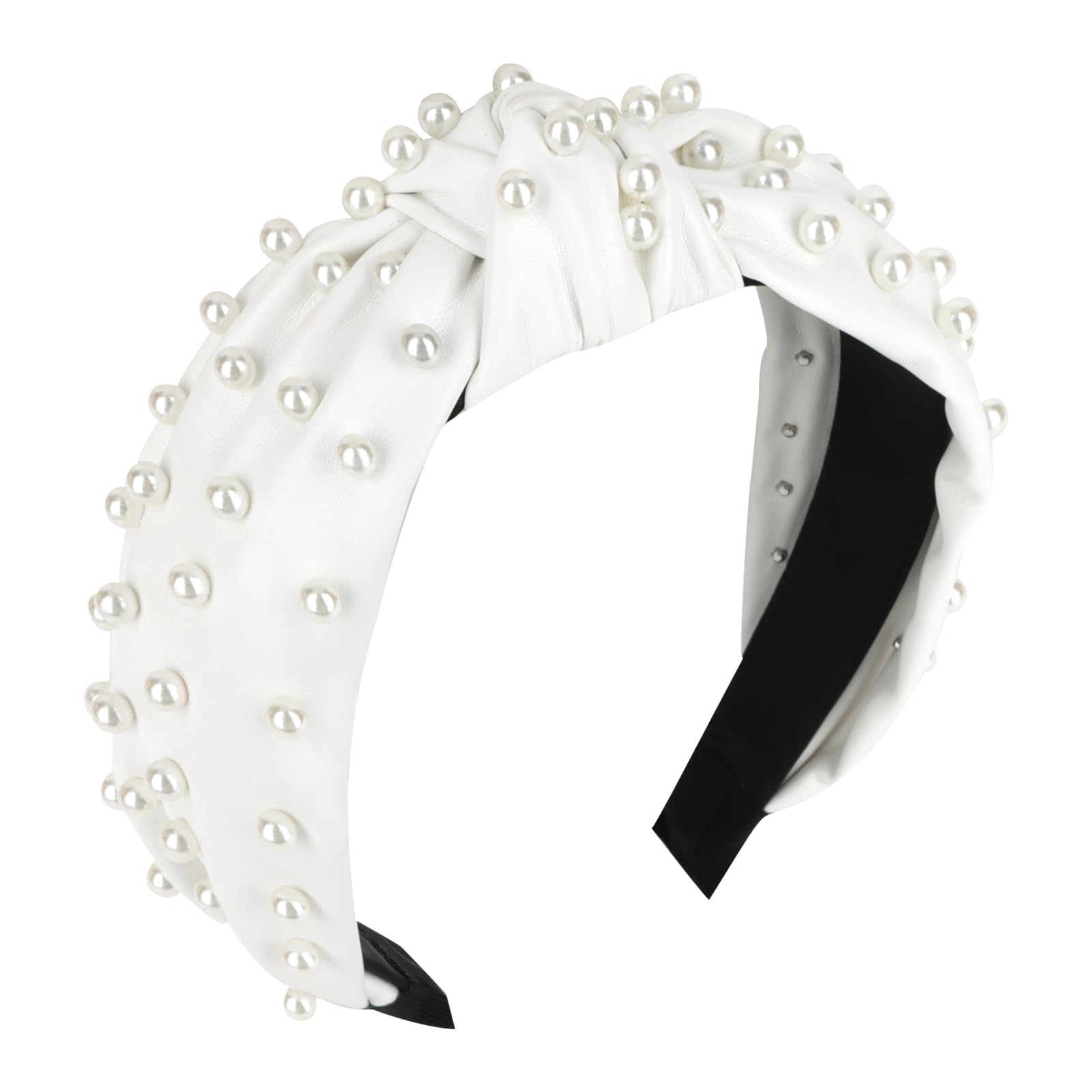 YISSION pearl-knotted headband white front view adds elegant daily style