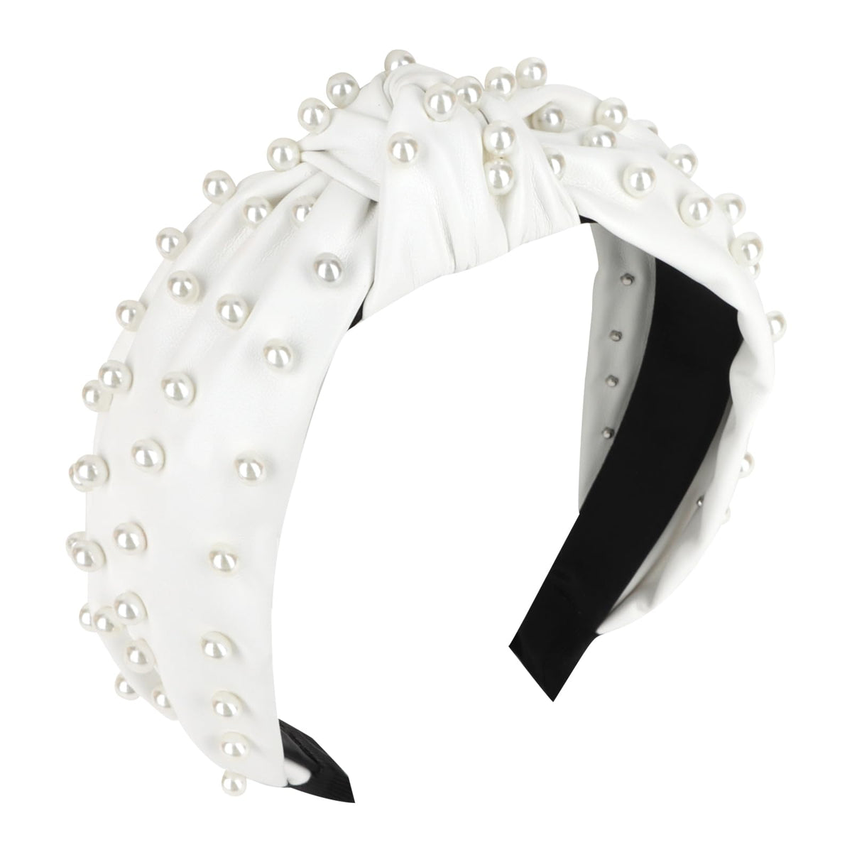 YISSION pearl-knotted headband white front view adds elegant daily style