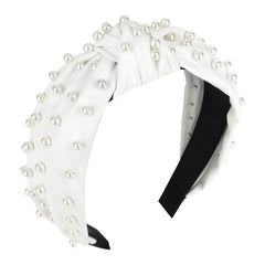 YISSION pearl-knotted headband white front view adds elegant daily style