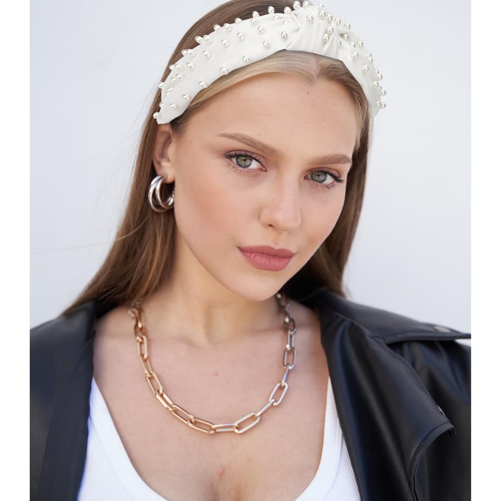 YISSION pearl-knotted headband white pearls close-up for party sparkle