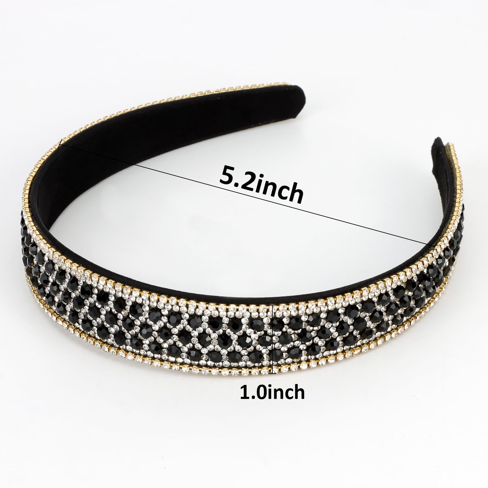 YISSION headband black closeup highlights velvet lining and rhinestones