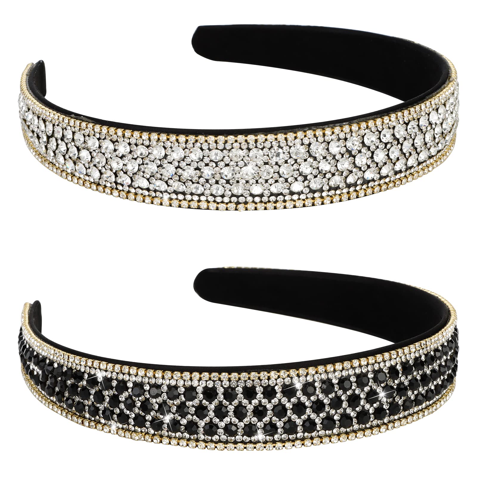 YISSION rhinestone headband in silver, front view with sparkling crystals for evening glamour