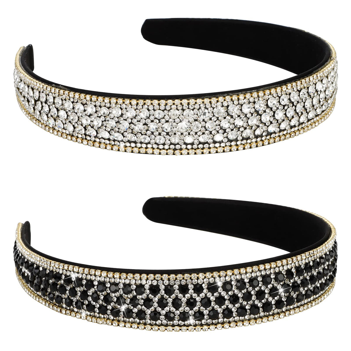 YISSION rhinestone headband in silver, front view with sparkling crystals for evening glamour
