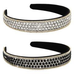 YISSION rhinestone headband in silver, front view with sparkling crystals for evening glamour