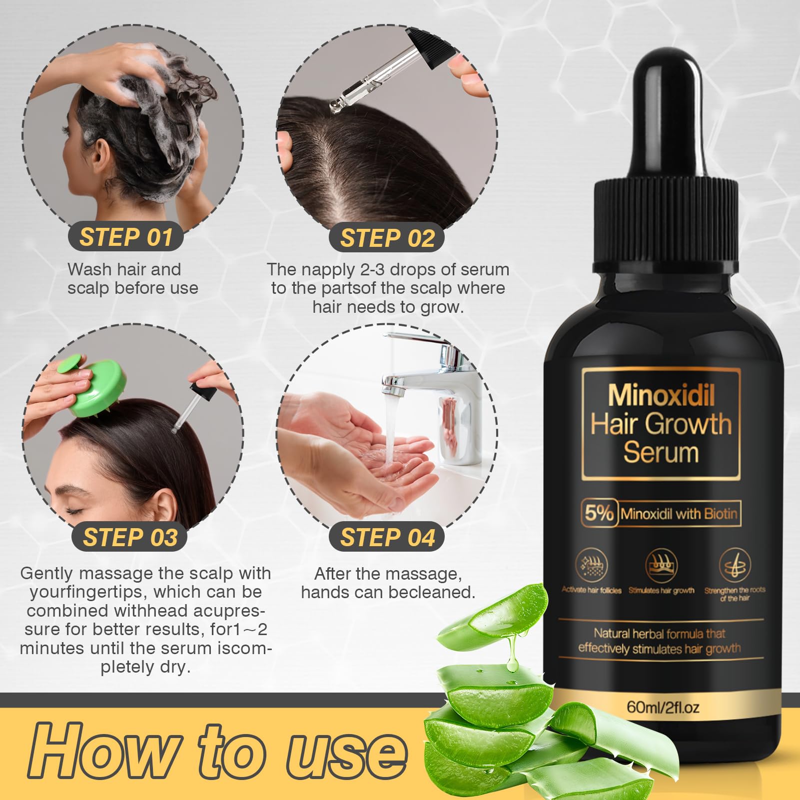 YKDILYHH Minoxidil serum texture close-up shows smooth consistency for even scalp coverage.