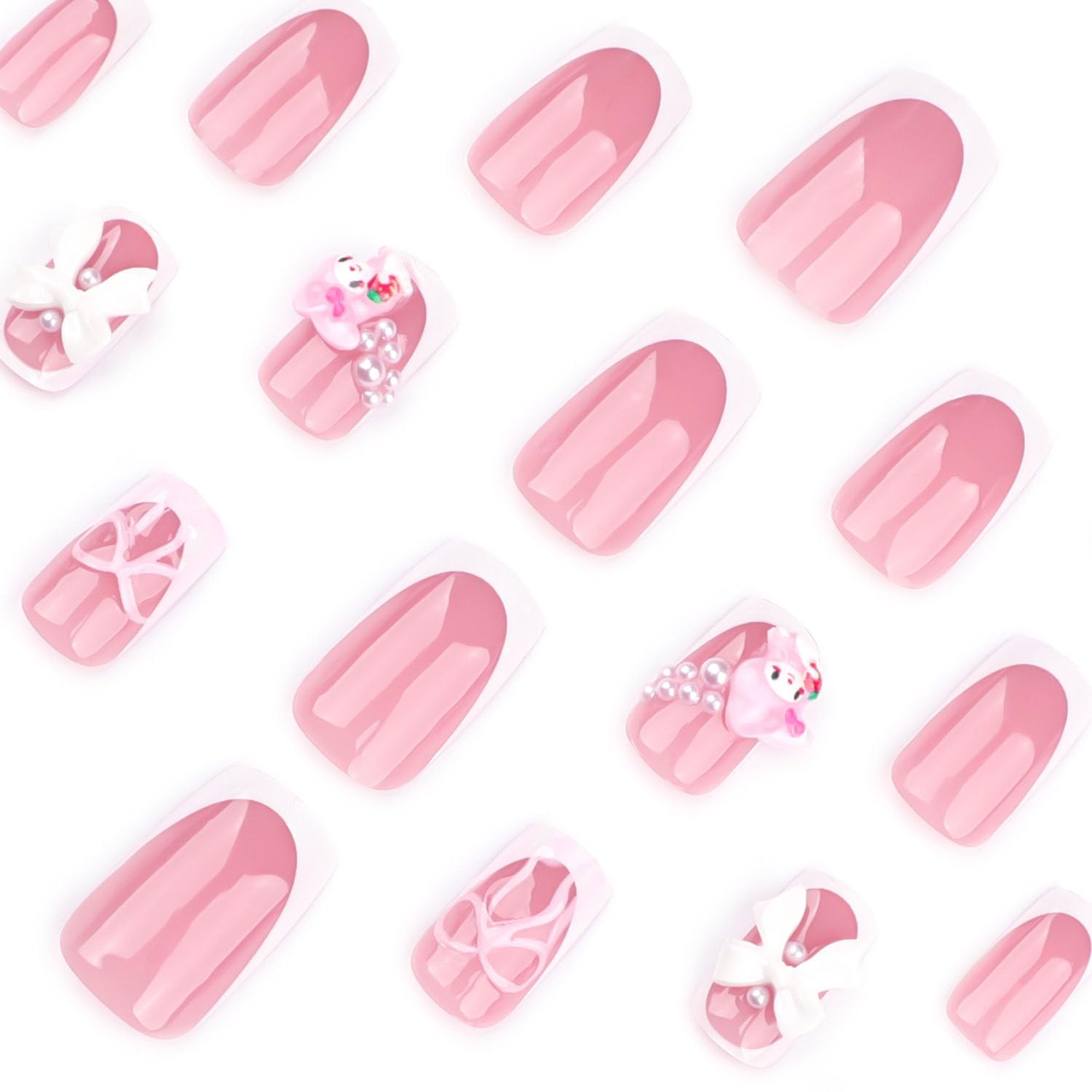 YKZFUI pink French tip short square nails for DIY nail art
