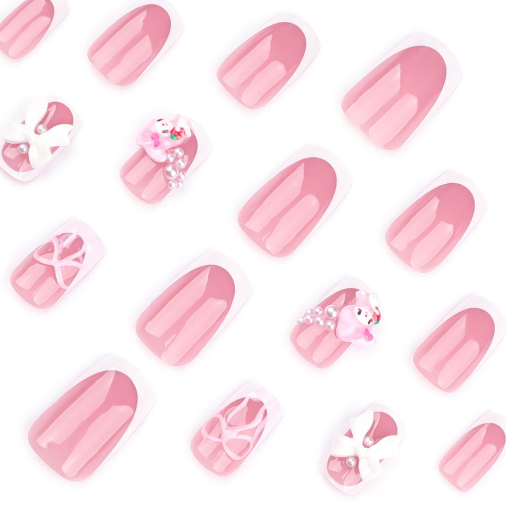 YKZFUI pink French tip short square nails for DIY nail art