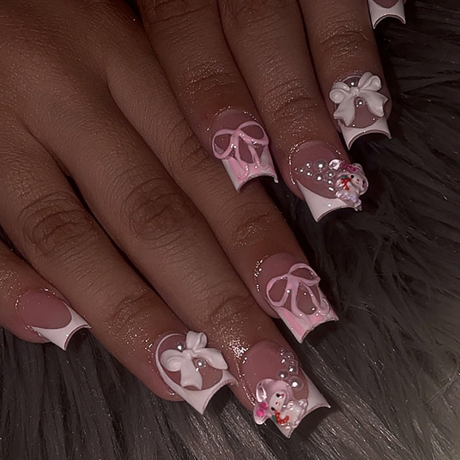 YKZFUI white French tip nails with bow pearls for quick chic at-home manicure