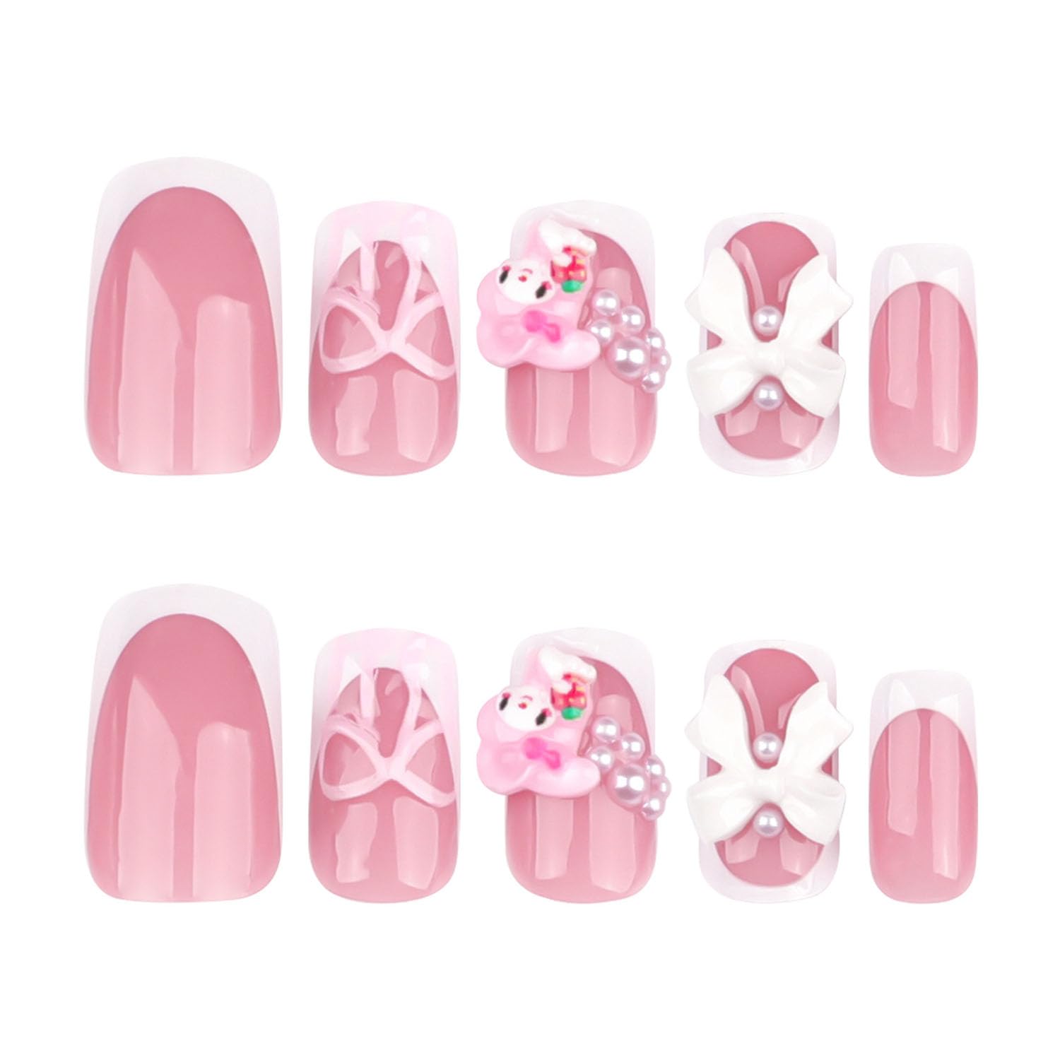YKZFUI white French tip nails with bow charms for easy at-home styling