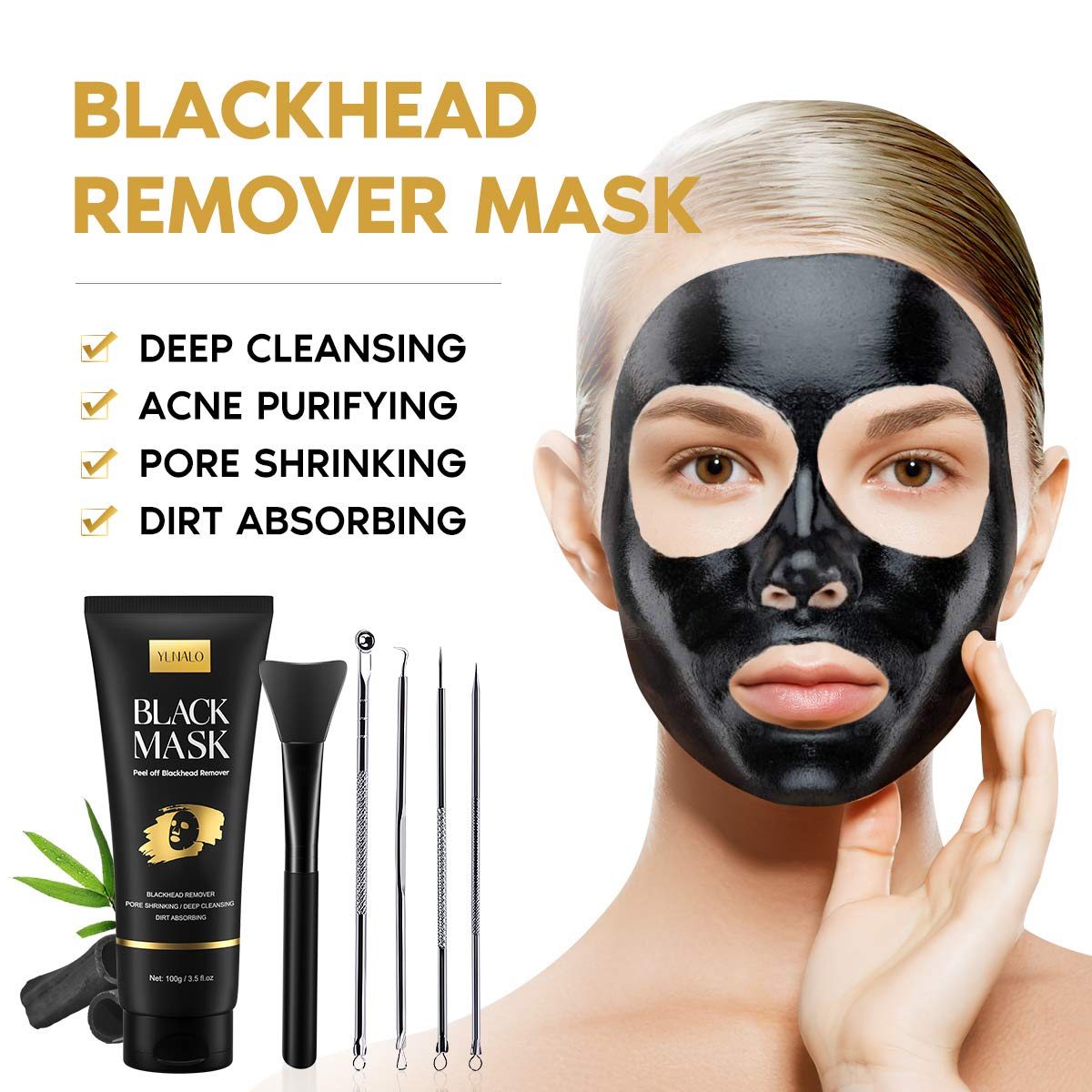 YLNALO Charcoal mask texture swatch on skin.
