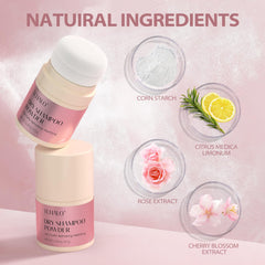 YLNALO Dry Shampoo Powder application shot showing shake and pat method for added volume