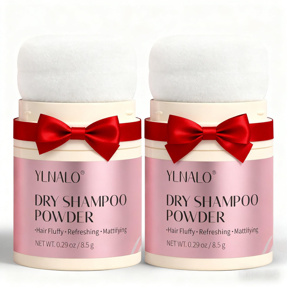 YLNALO Dry Shampoo Powder two-pack close-up highlighting oil absorption for refreshed roots