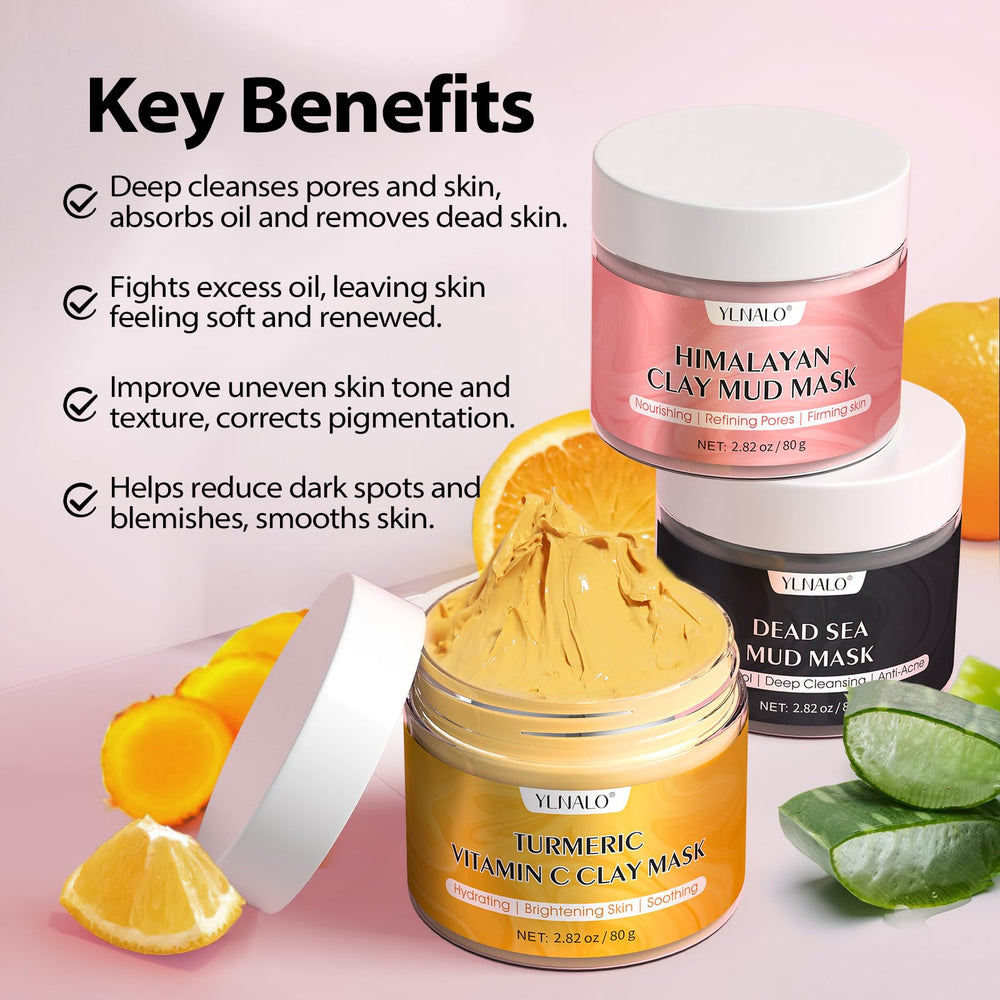 YLNALO Himalayan mud clay mask jar for pore detox and gentle exfoliation.