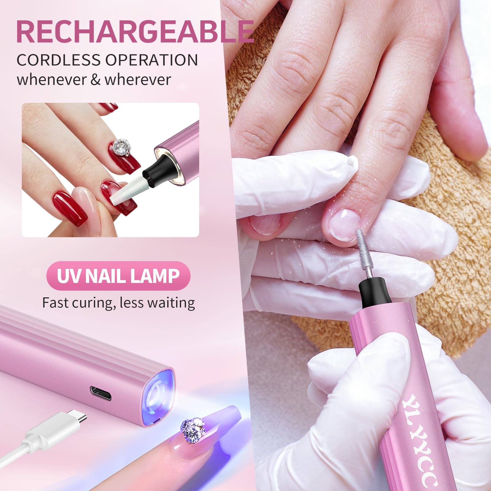 YLYYCC cordless nail drill in use during a manicure