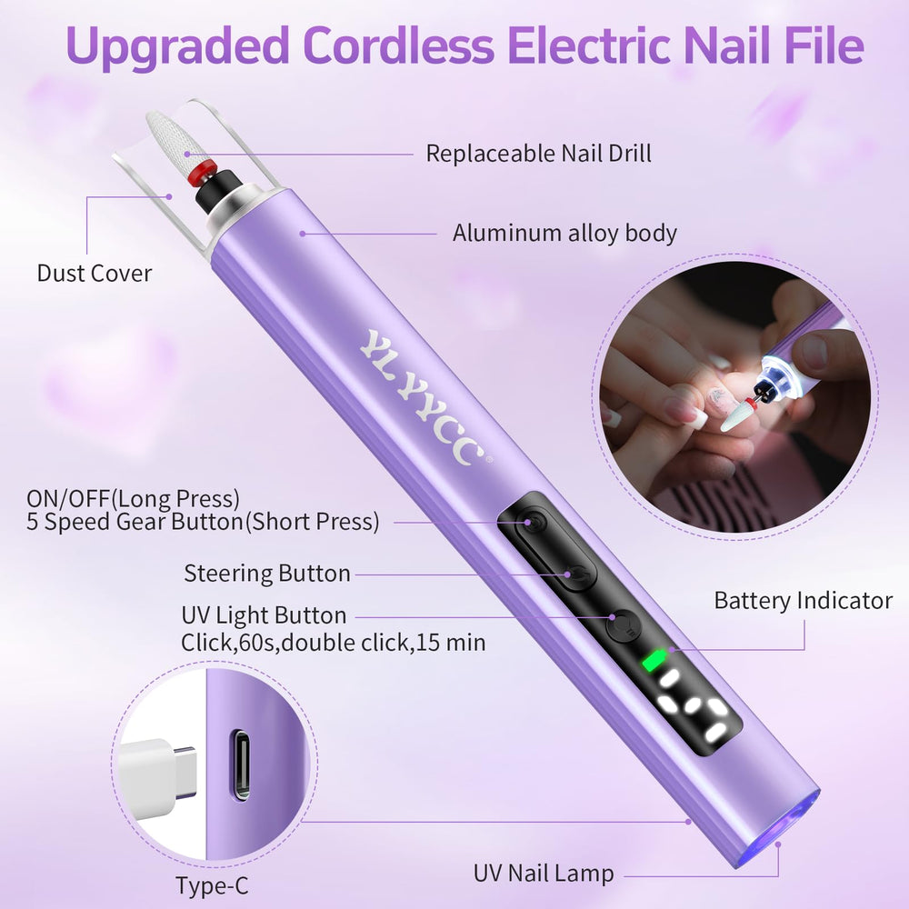 YLYYCC rechargeable portable nail kit for travel-ready manicures.