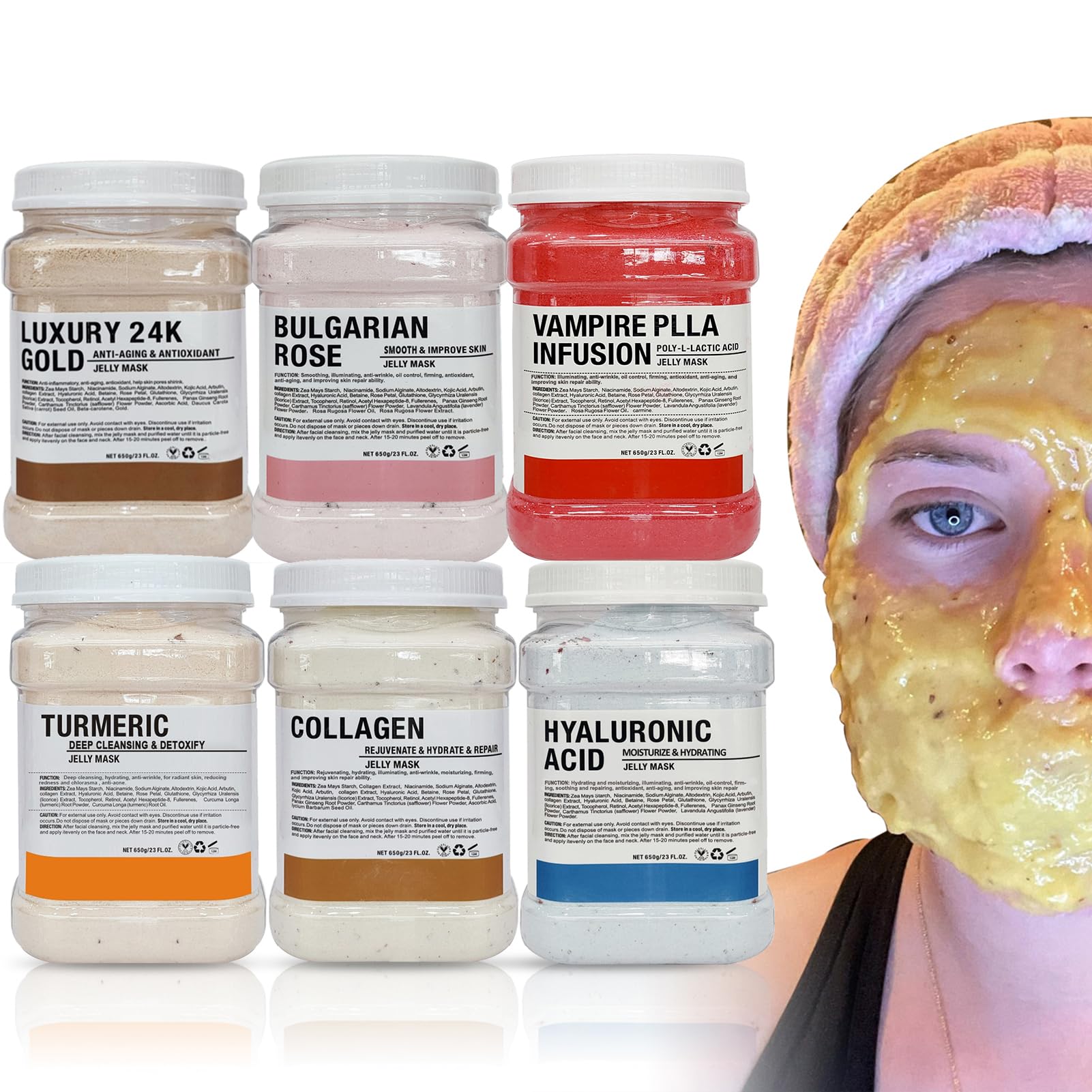 YMEYFAN jelly mask bulk pack with six jars lined up for salon use