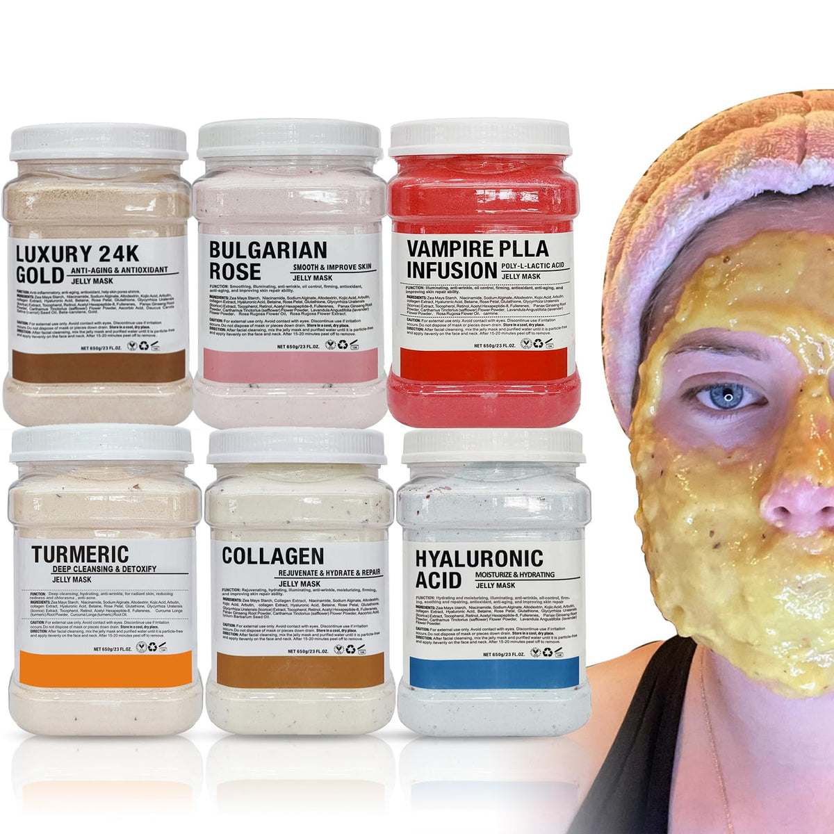 YMEYFAN jelly mask bulk pack with six jars lined up for salon use