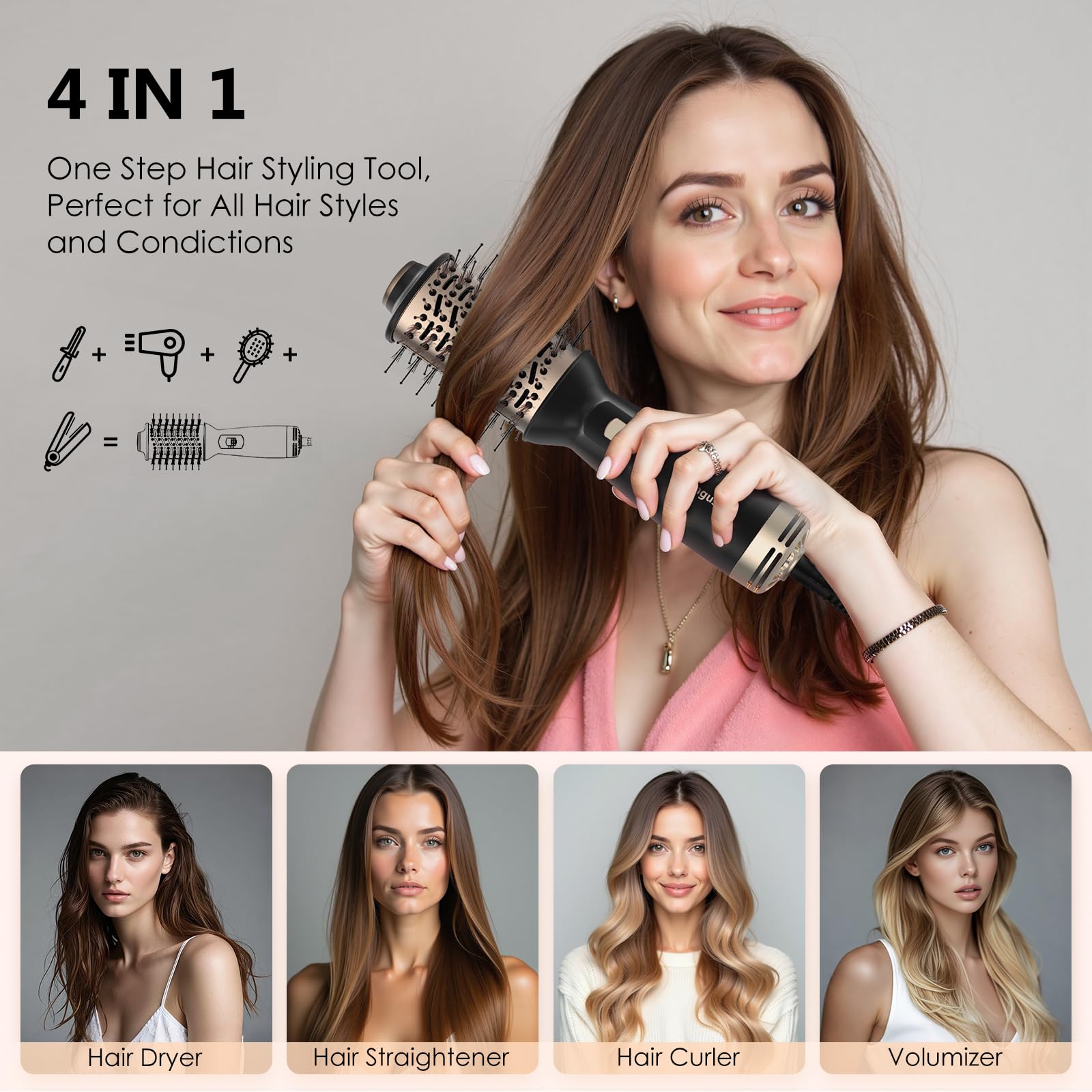 Ymguspri oval-barrel design enables versatile straight and curled looks.