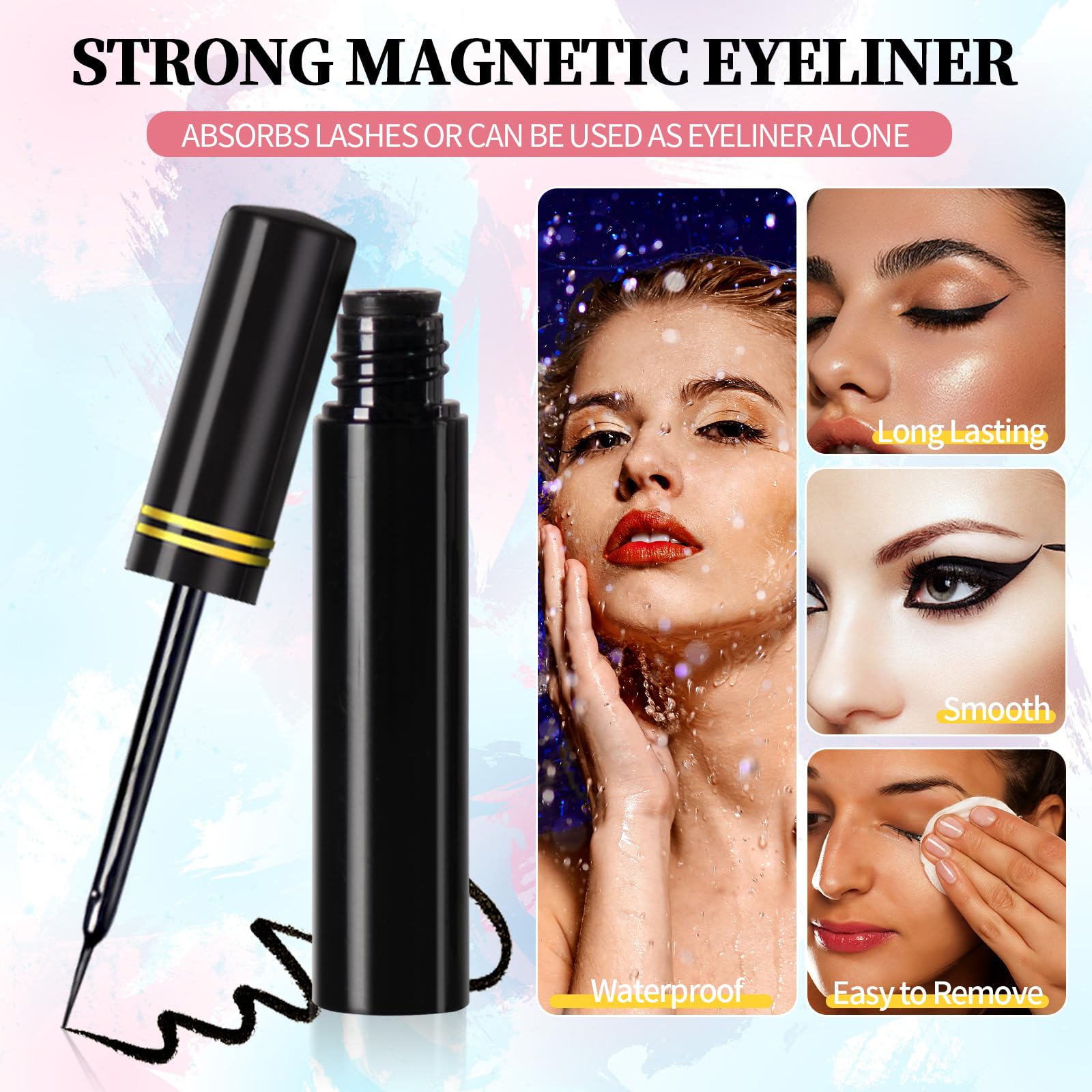 Ymojia-eyeliner-magnetic-ink-application demonstrates quick attachment with no glue needed.