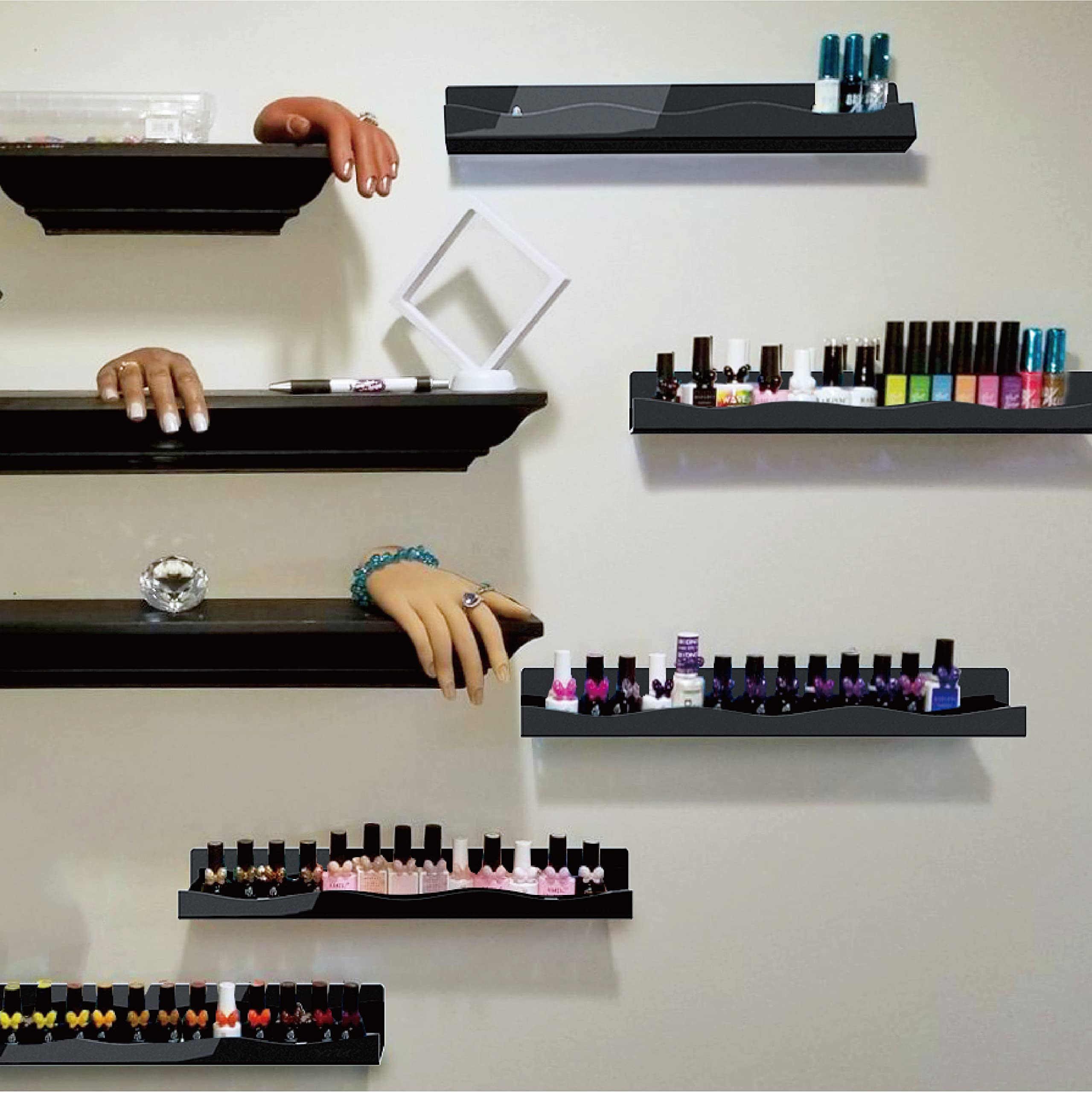 YMVV 6-pack nail polish rack black acrylic front view enables quick color matching