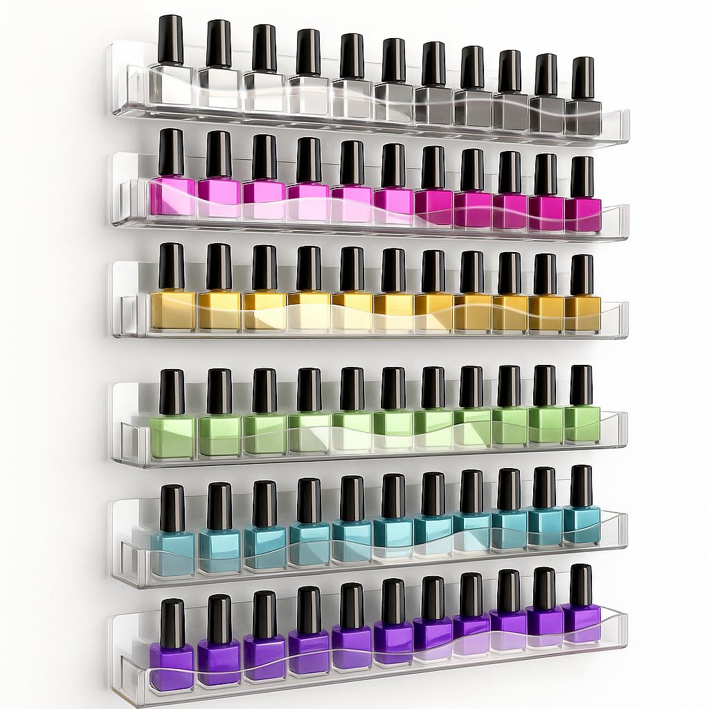 YMVV clear acrylic nail polish rack wall-mounted, vibrant color visibility for quick color picks