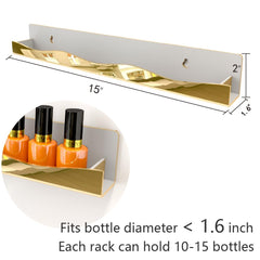 YMVV nail polish display shelf gold mirror finish showcases collection and saves counter space.