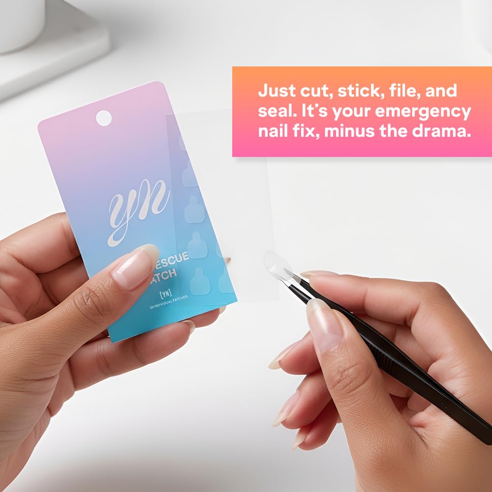 YN Young Nails Nail Rescue Patch being cut to size before application
