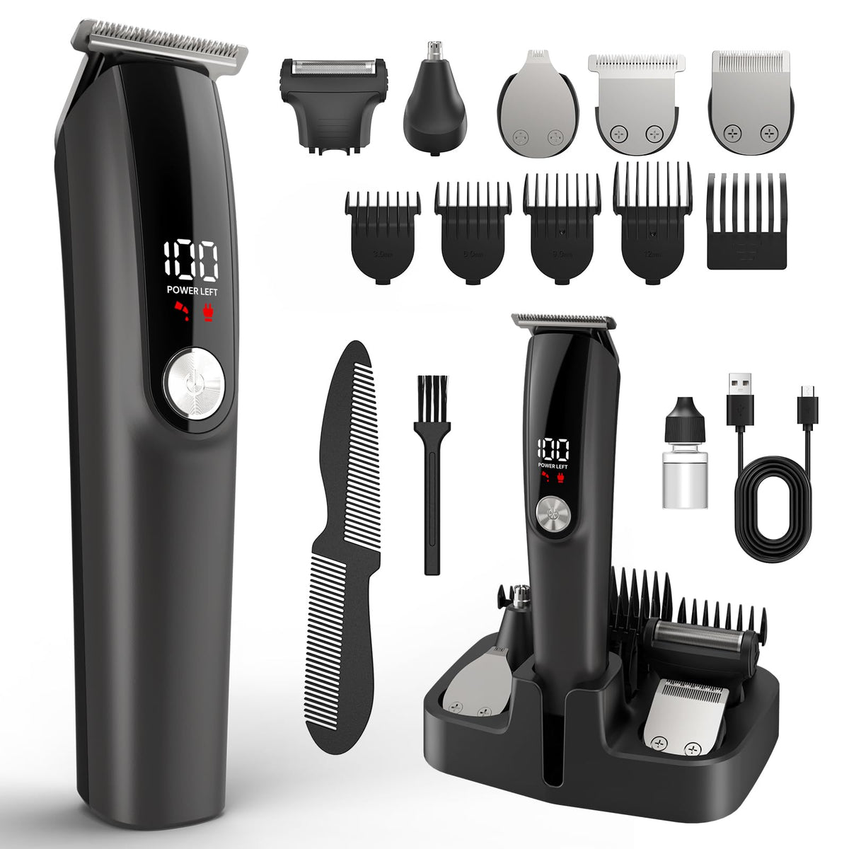 Ynasen 6-in-1 beard-trimmer setup for precise, all-in-one home grooming.