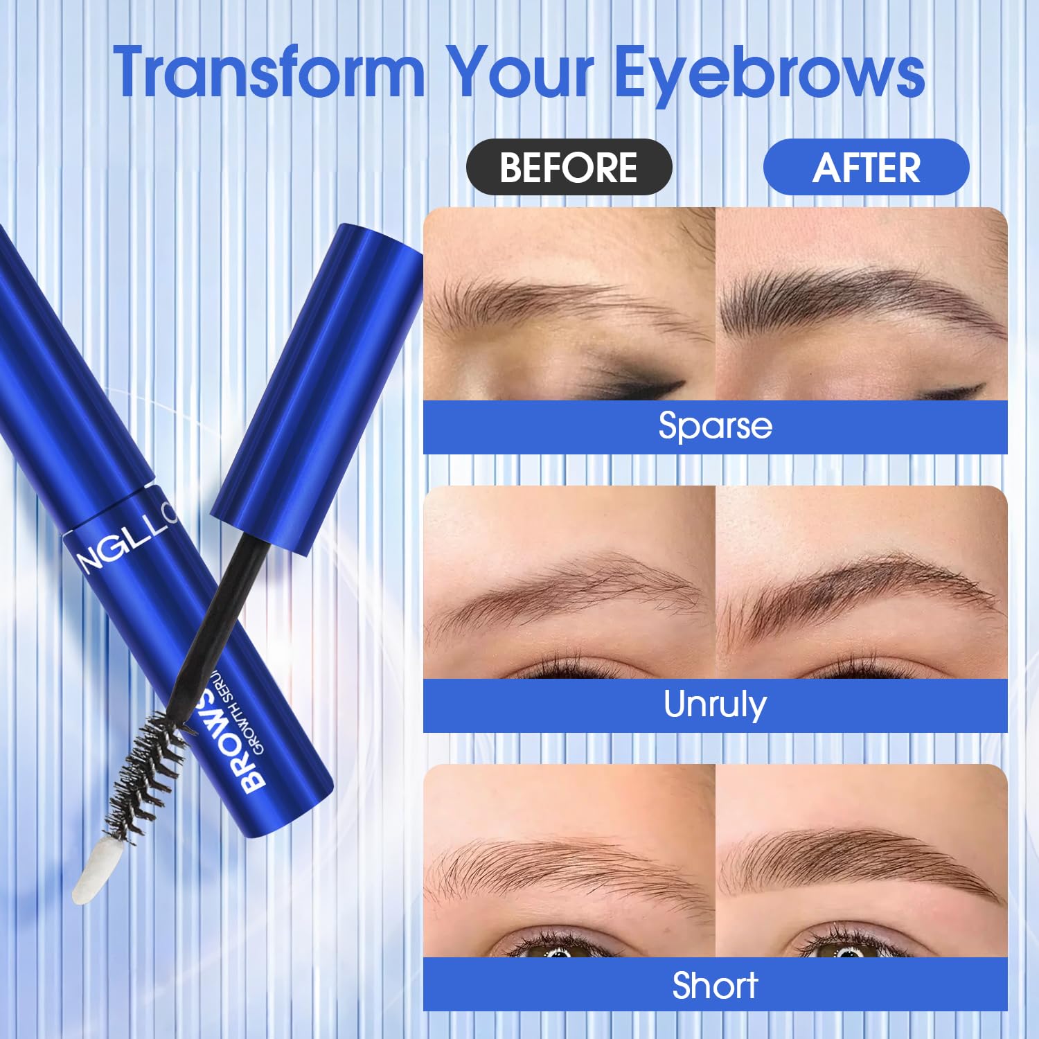 YNGLLC dual-head brush demonstrates precise application for sparse brows.